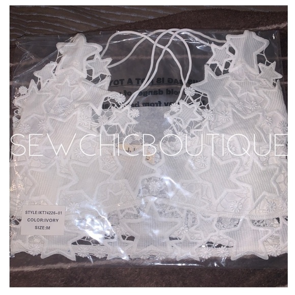 Star Shape Crochet Mesh Lace Bralette Ivory - Picture 5 of 8